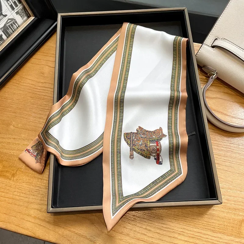 Шелковые шарфы в ретро-стиле для женщин, офисный платок, шейный платок с ручкой, Мягкая атласная лента, Подарочный головной платок