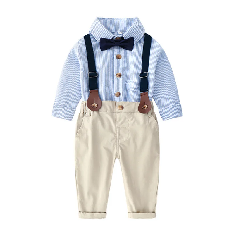 2pcs Baby Boys Dress Clothes Toddler Gentleman Outift Long Sleeve Shirt Children Strappy Pants Kid Brouse Formal Girls Fall Suit