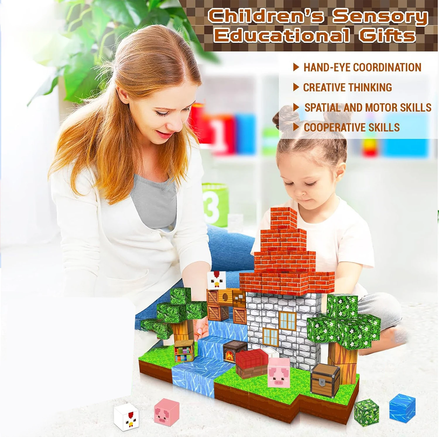 25-200-teiliges magnetisches Bausteine-Set – Bauszenenspielzeug, pädagogisches Bauspielzeug für Kinder, Geburtstagsgeschenke und Weihnachtsspielzeug in geometrischer Form