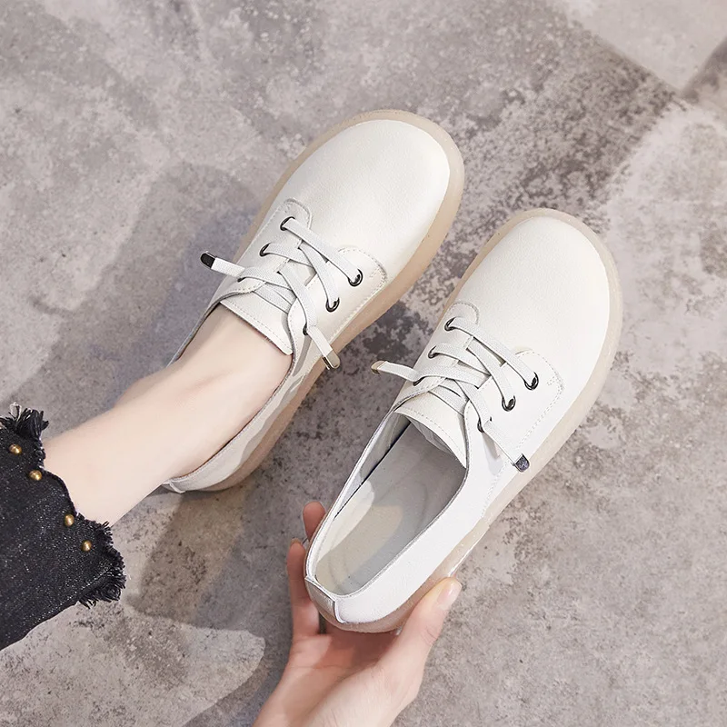 Women's leather casual pregnant women's flat bottomed shallow mouth small white shoes nurse shoes