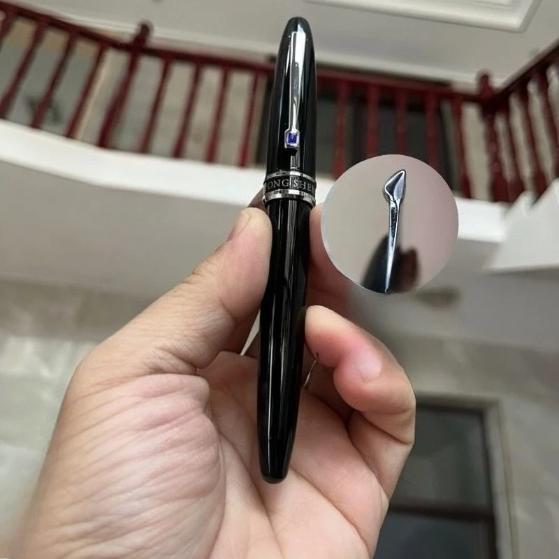 

Wingsung Big Torpedo Blue Fountainn Pen Pure Hand-polished Long Knife Double-layer Armor 2.5mm Full Copper Body Dark Tip Ink Pen