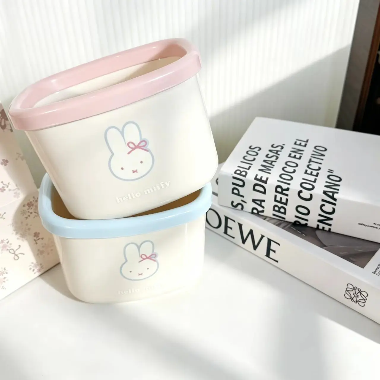 Kawaii Miffy Mini Desktop Trash Can No‑lid Storage Bin for Dorm Home Office Stationery Sundries Student Daily Accessory Cartoon