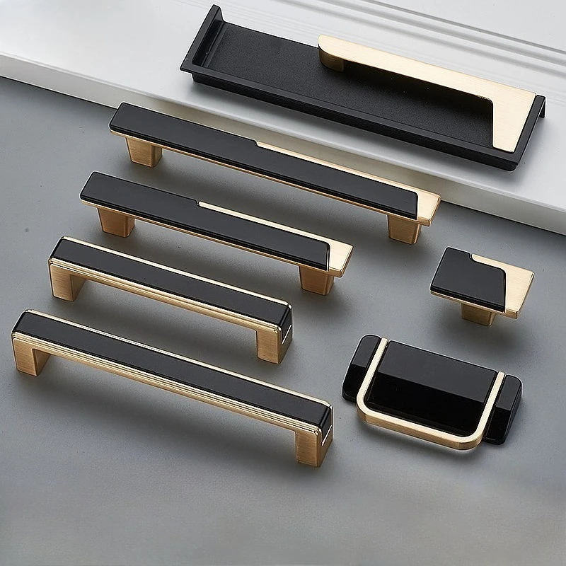 

Oukali Factory Supply Recessed Pull Handle New Gold Black Simple Cabinet Drawer Wardrobe Furniture Handle
