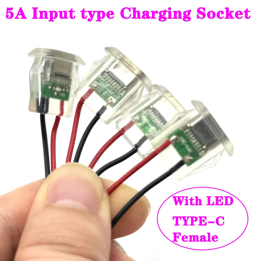 2Pin 3A With LED Lights USB Type C 5A Input Type Charging Socket Plate Waterproof USB-C Power Port TYPE-C Female Connector Jack