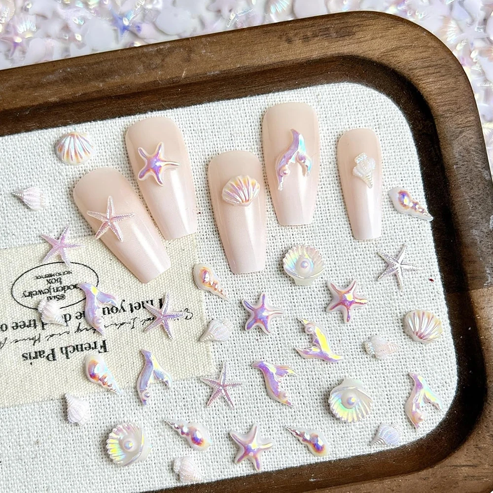 50pcs Mix Summer Beach Nail Rhinestones Ocean Theme Shell Starfish Manicure Charms Pink Ocean Gems Flat Back Nail Supplies 5