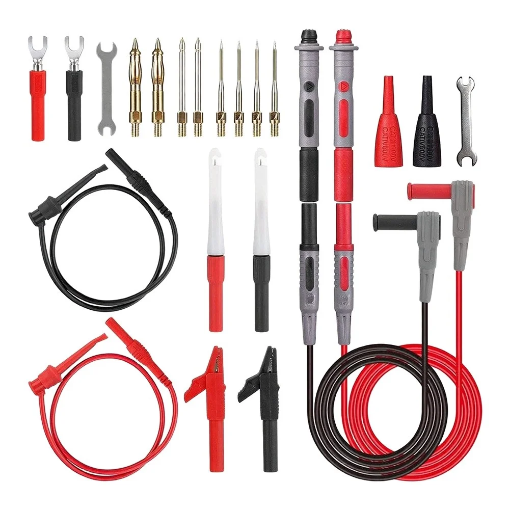 Interchangeable Probe Tips Red Multimeter Test Cable Kit Safe Insulation Piercing Standard Instrument Compatible