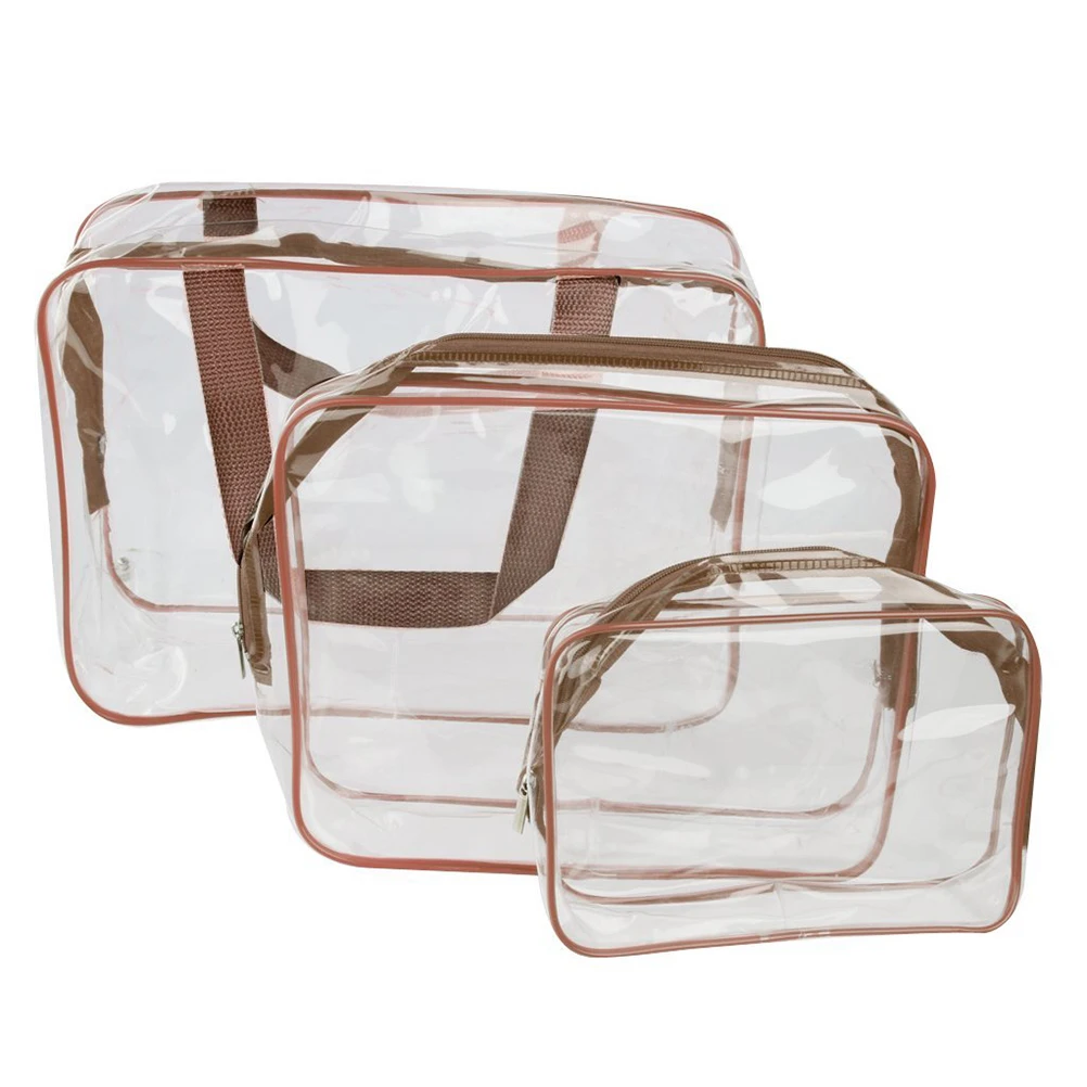 

Waterproof Pvc Toiletry Handbag Transparent Toiletry Organizer PVC Transparent Tote Bag Travel Brown Makeup