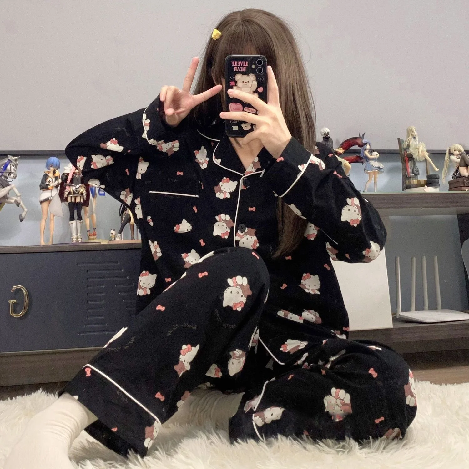 Sanrio Hello Kitty Summer Cute Pajamas Pant Women Y2k Japanese Sweets Sleepwear Female Print Loungewear Home Clothes Suit 2023