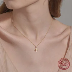925 Sterling Silver Plated 14K Gold Simple Inlay Zircon Stars Pendant Necklace for Women High Quality Temperament Jewelry