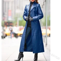 2023 New Autumn Winter Women's Clothing Button Leather Coat Long-Cut Coat Slim Fit Slimming Pu Leather Wind Coat