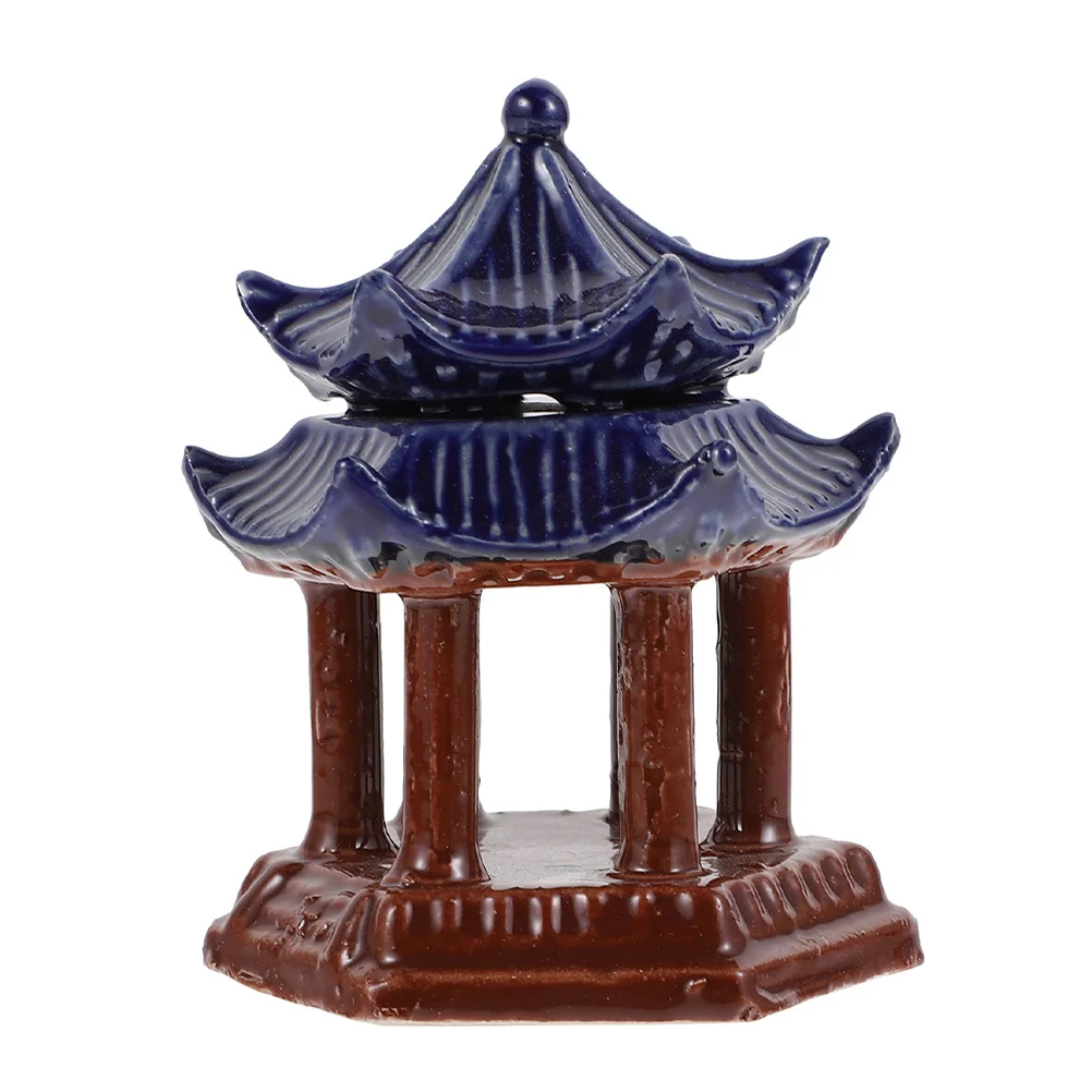 

Ceramic Hexagonal Pavilion Aquarium Decoration Double Layer Miniature Chinese Traditional Fish Tank Ornament Landscape Decor