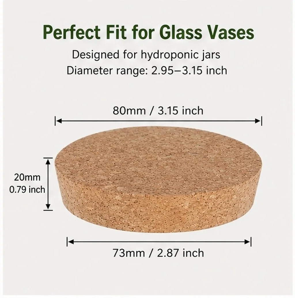6Pcs Cork Lids for Glass Hydroponic Vases Plant Jar Cork Plugs Tight Seal Rustic Decorative Lid for Terrarium Planter Flower