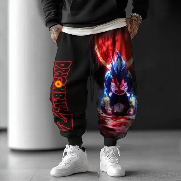 Pantalon sarouel décontracté en coton imprimé Goku pour hommes, taille élastique, Streetwear, pantalon de survêtement noir, coupe ample, taille basse, à la mode