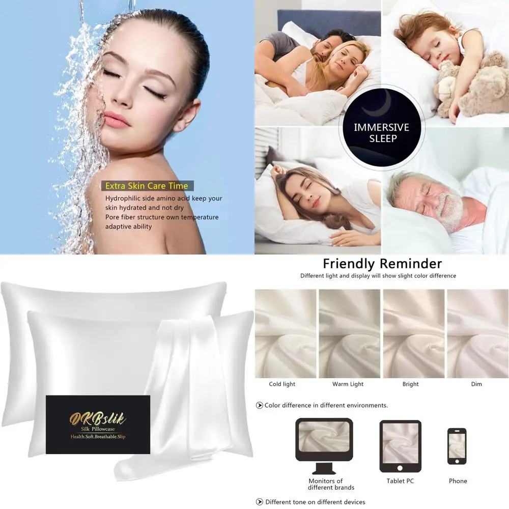 

King Size Natural Mulberry Silk Pillowcases Set, 2-Pack, Anti-Aging & Acne-Resistant, Satin Zippered, Hair & Skin Care Gifts