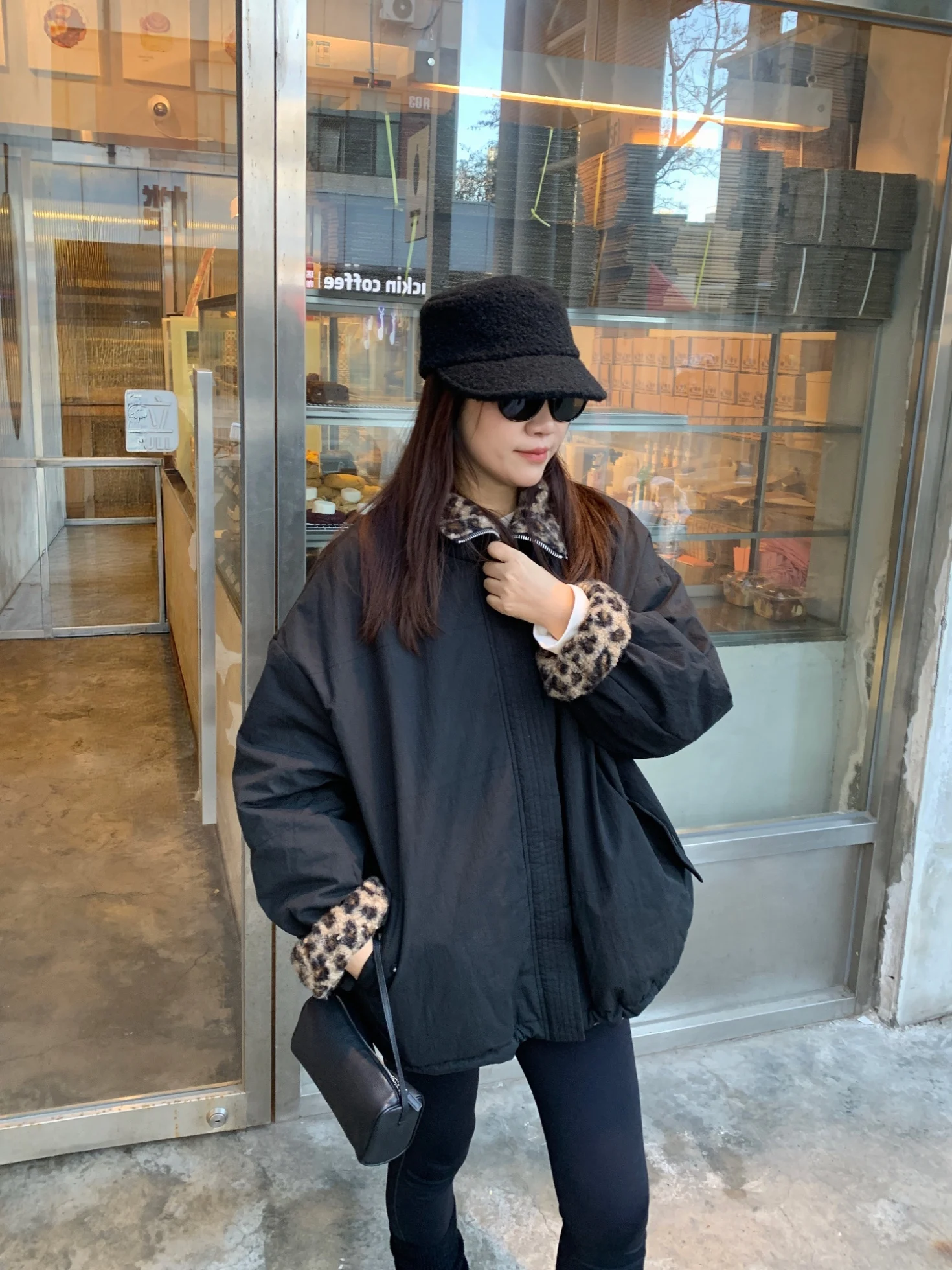 

Двусторонняя куртка на молнии A49 BAAYDA в корейском стиле, с леопардовым принтом, двухцветная, модная, для повседневной носки, прямого кроя, длинная