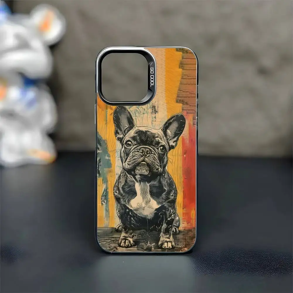 Capa de telefone bulldog francês dos desenhos animados para iphone17,16,15,14,13,12,11 plus, pro max preto fosco capa à prova de choque