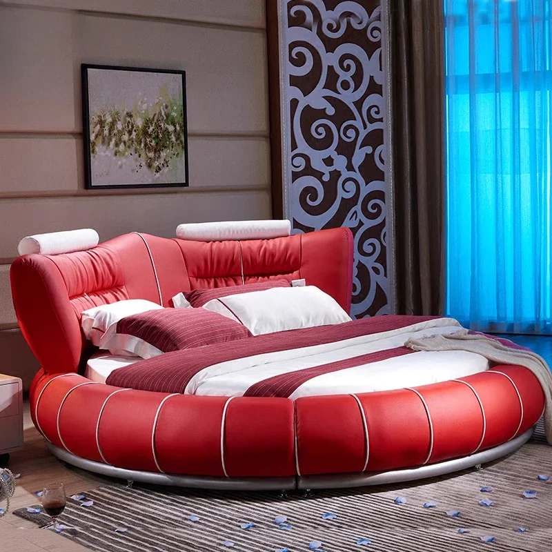 

Princess Leather Luxury Double Bed Mattress Modern King Queen Loft Round Bed Frames Single Camas De Dormitorio Home Furniture
