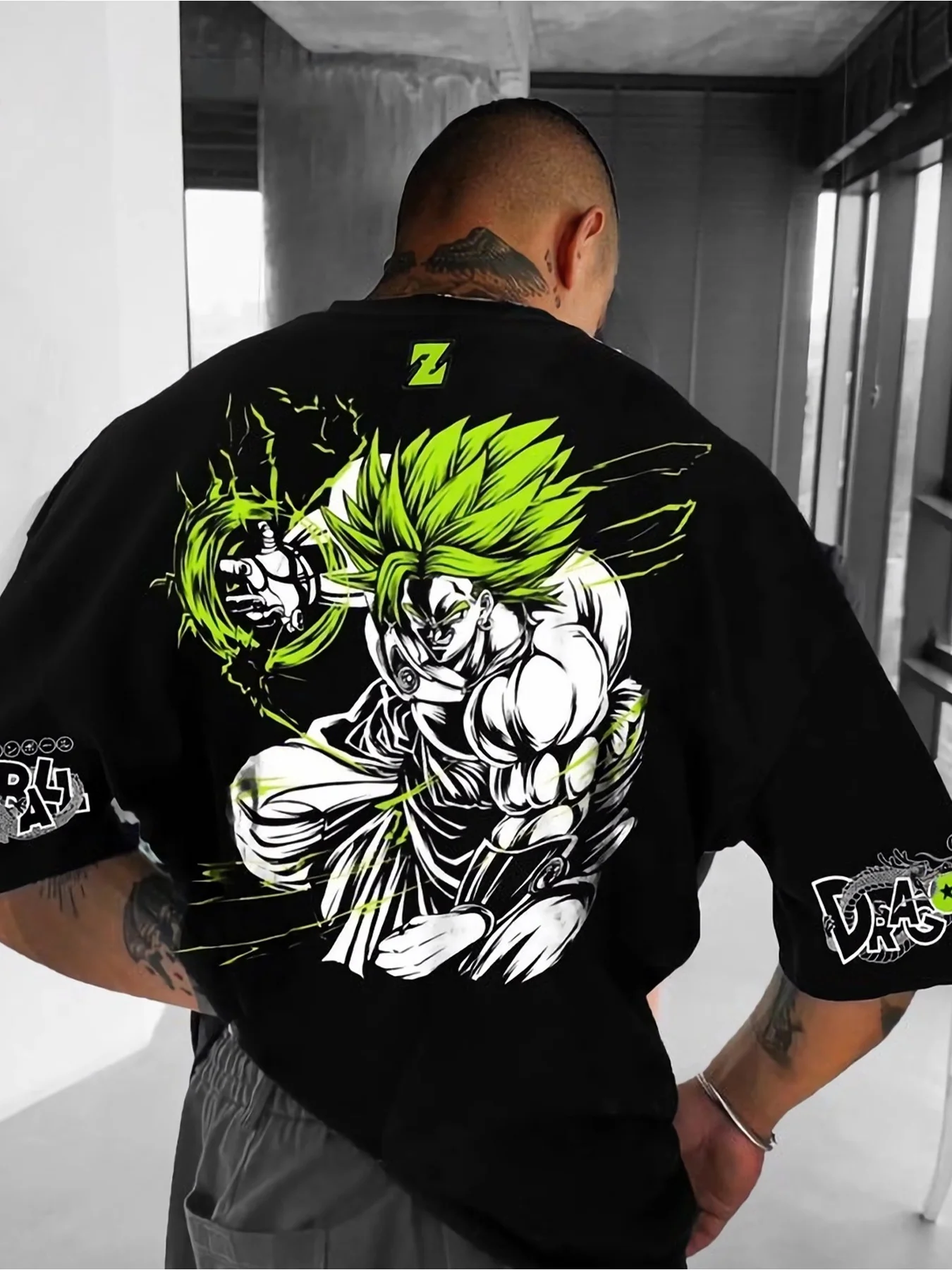 

Футболка Dragon Ball Broly, черная хлопковая футболка с рисунком аниме, зеленые волосы Power Up Z Mark DAS, рукав с принтом Super Saiyan Streetwea