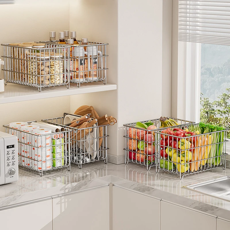 Kitchen Organizer Basket Stainless Steel Bathroom Organization Basket Fruit Basket Snack Storage Rack Kitchen Supplies