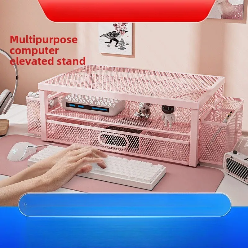 2026 Computer Monitor Heightening Rack Two-layer Desktop Rack Raised Base Grid Pull-out Office Storage