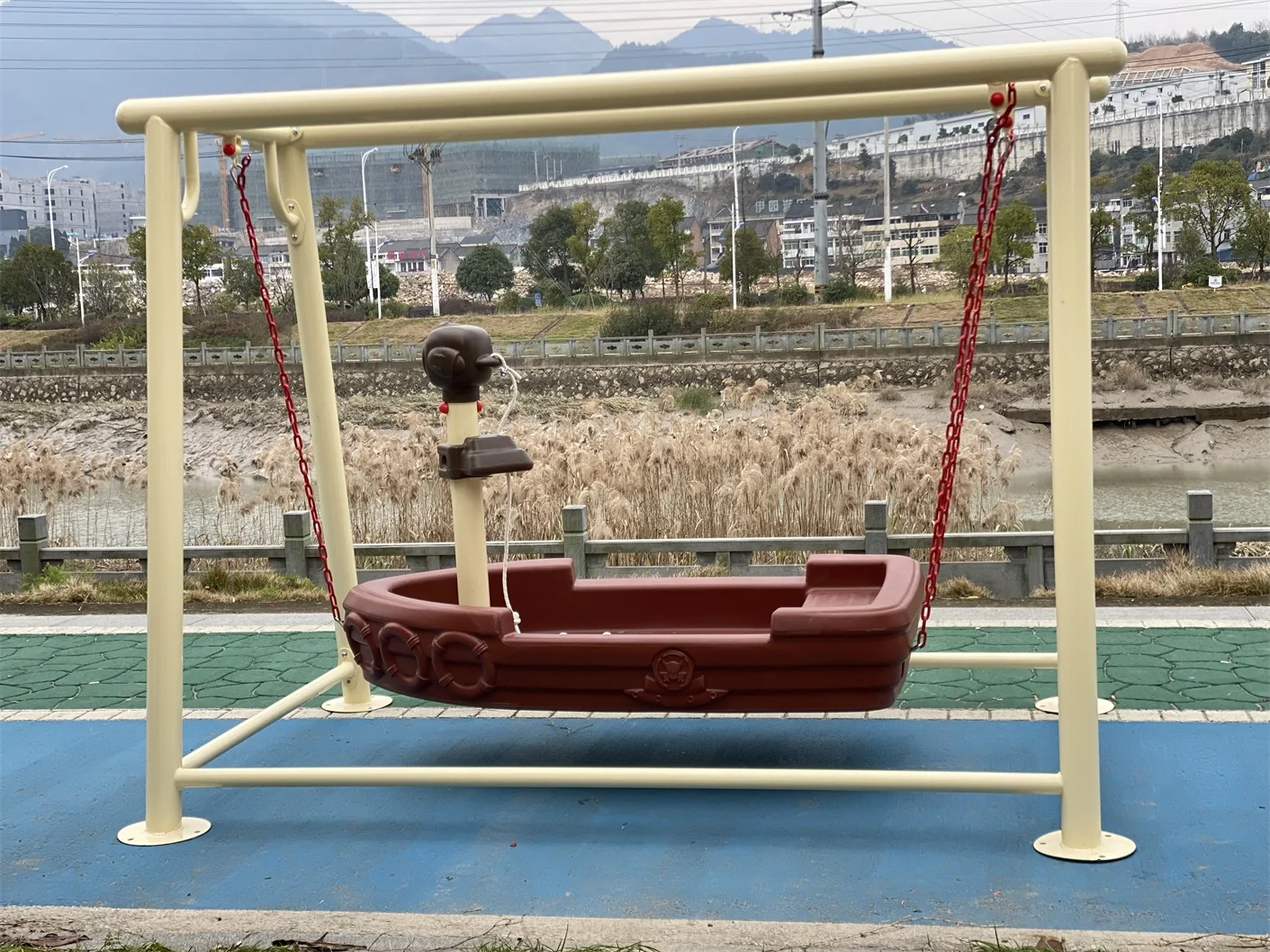 كرسي أرجوحة على شكل سفينة القراصنة معدات ملعب خارجية للأطفال مجموعة أرجوحة الفناء الخلفي #4