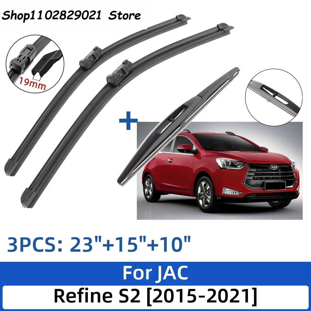 

For JAC Refine S2 2015-2021 23"+15"+10" Front Rear Wiper Blades Windshield Windscreen Window Cutter Accessories 2019 2020 2021