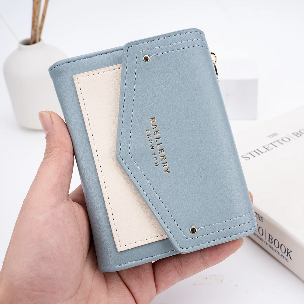 Women Wallet Slim Card Holder Wallet All-match Contrast Color Small Zipper Coin Purse Ladies PU Leather Simple Wallets for Women