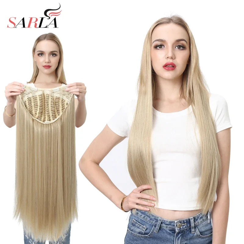 Synthetic U Part Half Wig Blonde Ombre Long Straight Shapped Head Cheap Black Honey Blonde 613 28 inch Hair Female For Women 02