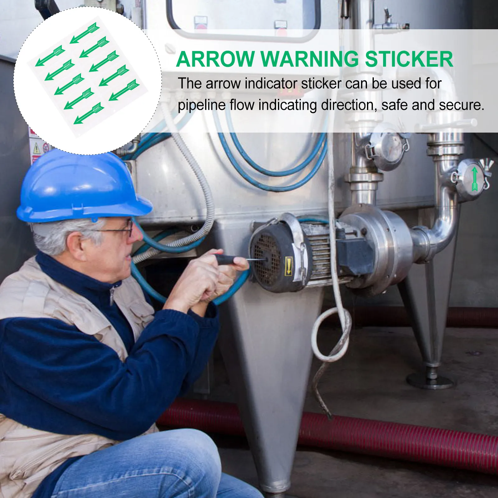 

10Pcs Arrow Direction Sticker Heavy Duty PVC Pipeline Flow Indicator Decal for Industrial Safety Warning Signage Arrow Caution
