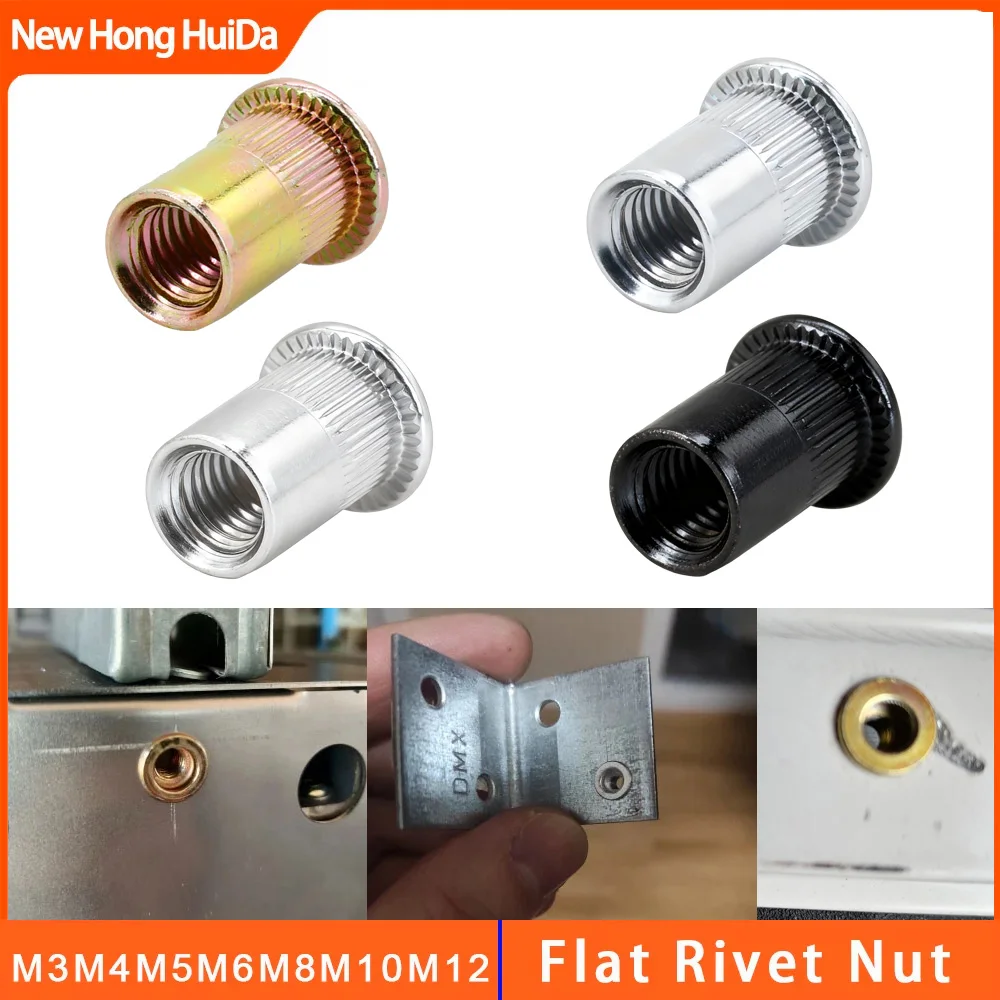 M3 M4 M5 M6 M8 M10 M12 304 Stainless Steel Rivnut Thread Aluminum Flat Rivet Nuts Zinc Plated Black Carbon Steel Insert Nutsert