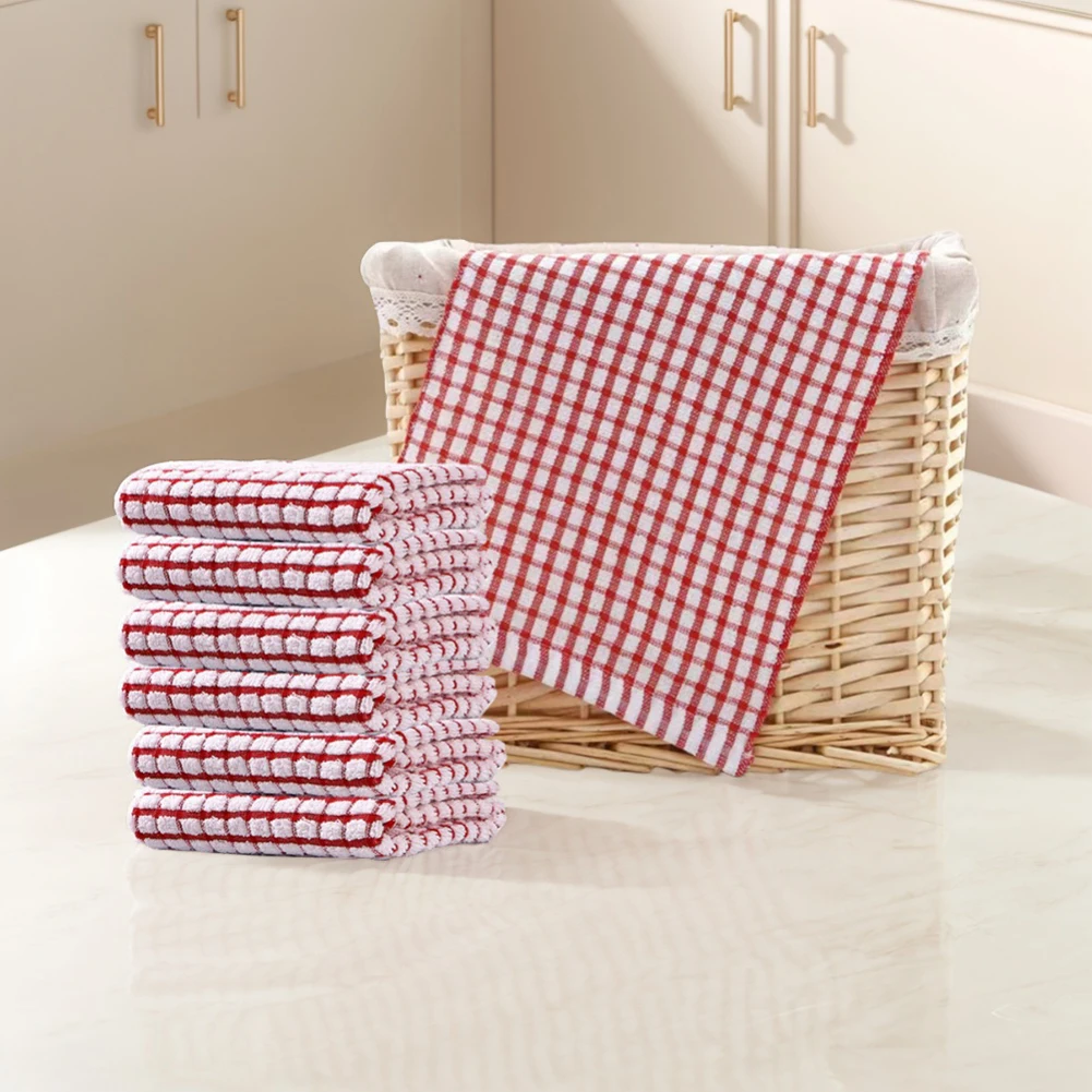 Absorbent Hand Towels Cotton Yarn Plaid Pattern Towels Quick Drying Checkered Decorative Towels for Bathroom Decoration
