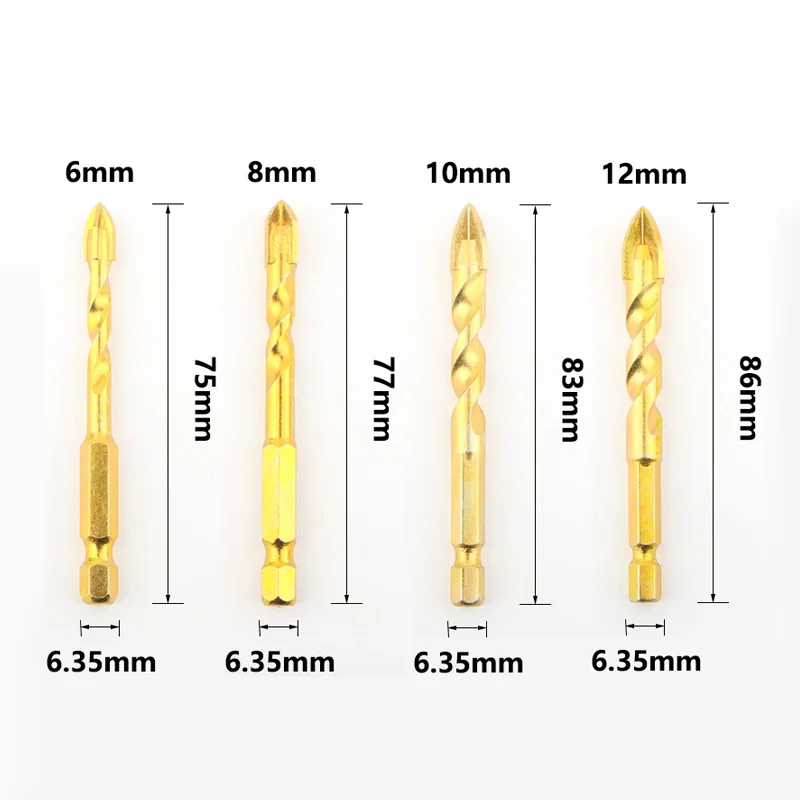 Tile Glass Drill Bit Set Cross Hexagon Alloy Drill Bit Hole Saw For Tile Ceramic Glass Cement Wood Plastic Hole Opener Tools