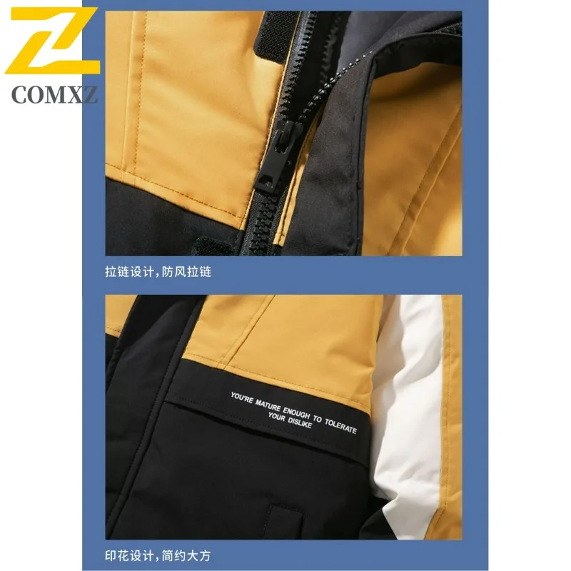 COMXZ الرجال سترة منفوخة كلاسيكية جديدة الربط الوقوف طوق التخييم خفيفة الوزن سترة عادية الصيد يندبروف الشتاء الملابس #6