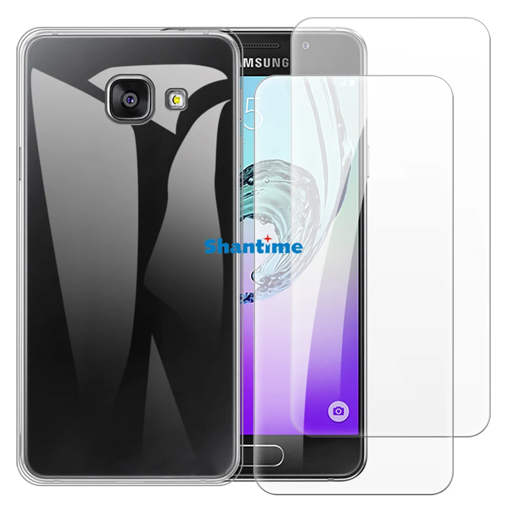 Soft Case + 2 Pack Tempered Glass Screen Protectors for Samsung Galaxy A3 2016 Full-Body Protection