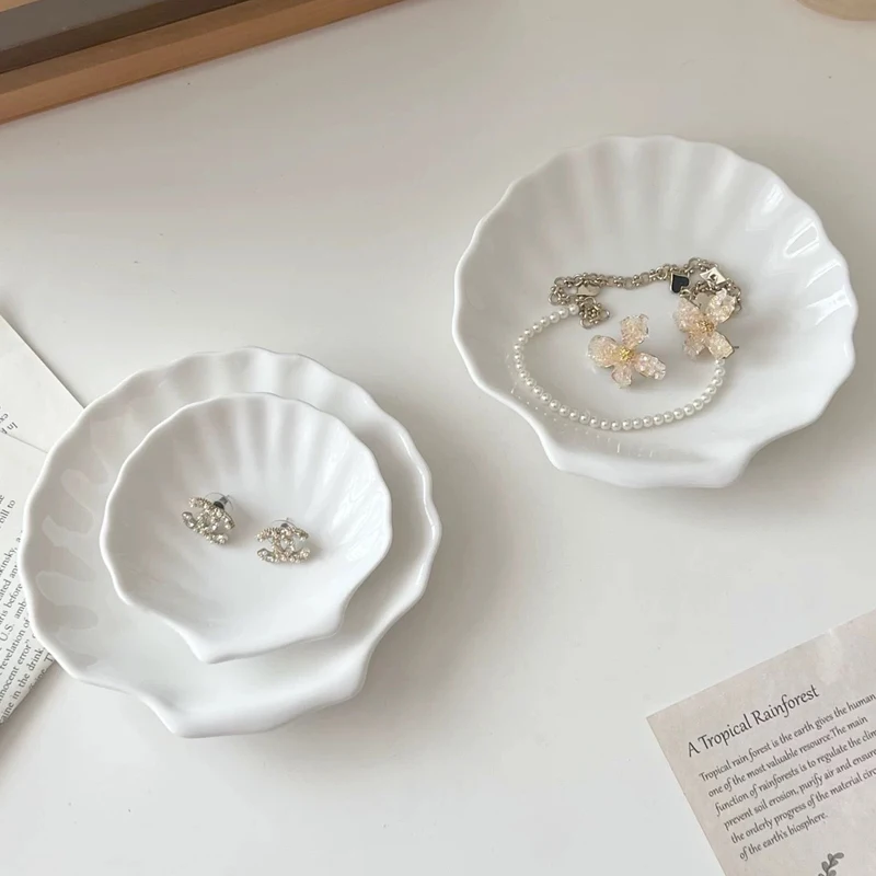 1PC Kitchen Organizers Ceramics Tray Shell Plate Jewelry Storage Trays Earrings Display Desktop Ornaments Gifts Home Decorative