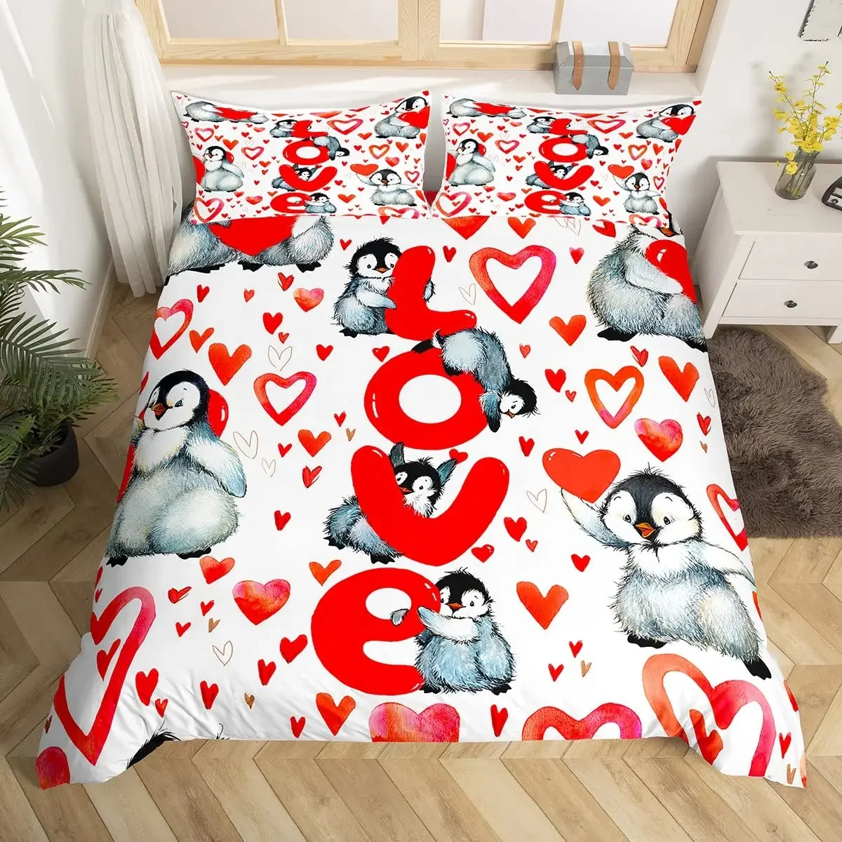 Love Duvet Cover Set Queen,Heart Shaped Bedding Sets Love Heart Comforter Cover,girls Boys White and Black Quilt Cover Full Size