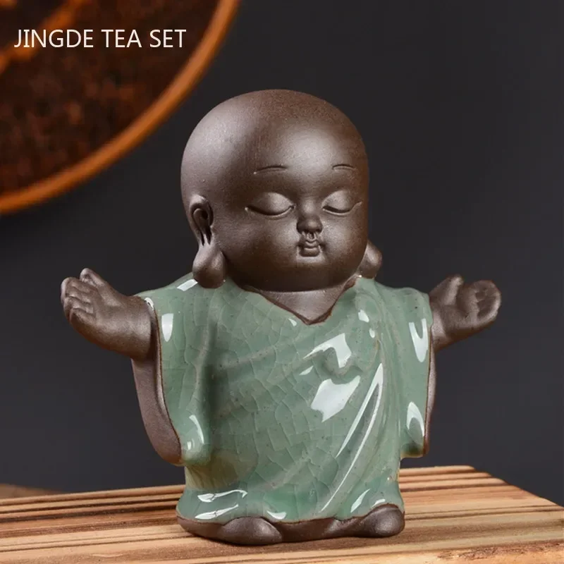 Creativity Purple Clay Tea Pet Ornaments Small Monk Statue Handmade Tea Figurine Boutique Tea Set Decoration Accessories Crafts