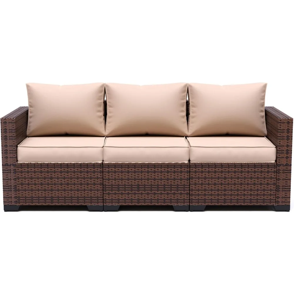 

Patio Wicker Sofa, Outdoor Rattan Sectional Couch Furniture Steel Frame w/Furniture Cover Non-Slip Cushion