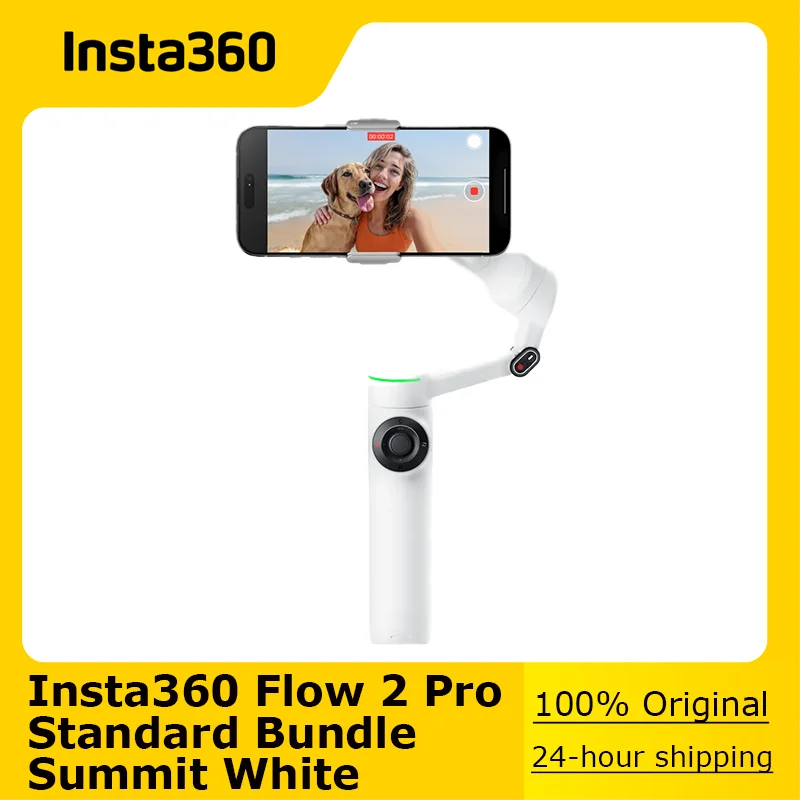 Insta360 Flow 2 Pro White Foldable AI Phone Gimbal,Track in 200+ Apps with Apple DockKit,Multi-Person Tracking,360º Pan Tracking