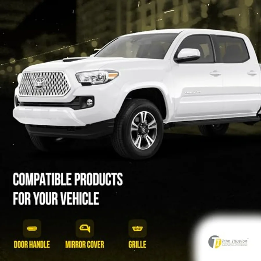 تراكب شبكة أمامية من الكروم مع شريط لاصق آمن لـ 2018-2019 Toyota Tacoma TRD Sport، TRD للطرق الوعرة | سهلة التركيب - #5