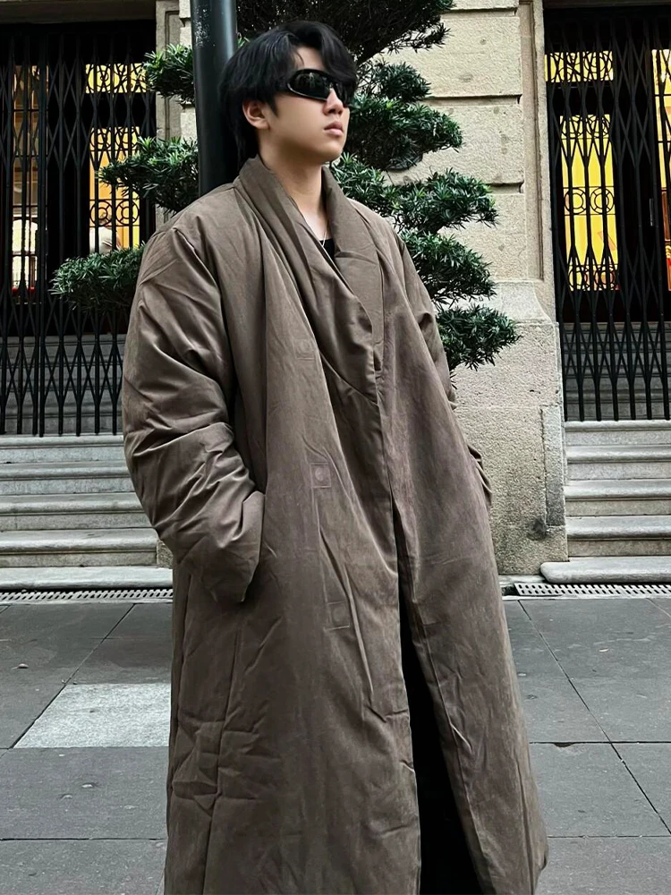 

Thiened down Cotton Jaet Men's Winter Casual Long Sve Coat Warmth Youth Faion Basicmatch Walking Blanket Robe Outerwear