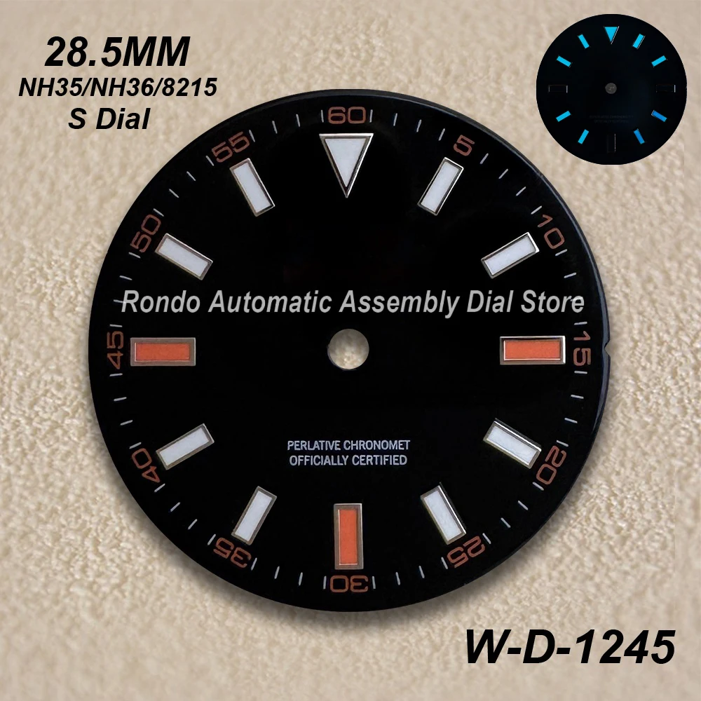 28.5mm Sunburst/Matte S Dial Fit NH35/NH36/8215  Movement Ice Blue Luminous High-Quality Diving Watch Modification Accessories