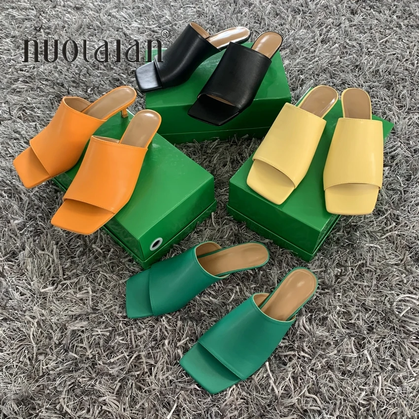 2022 Summer Women Sandals Sexy Outside Slippers Sandal Shoes Woman Thin High Heels Square Toe Sandal Lady Pump Shoes Mules