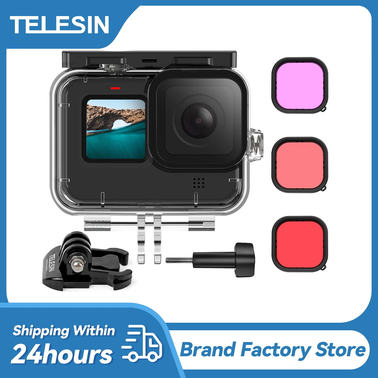 TELESIN 60M Waterproof Housing Case for Gopro 12 Hero 12 11 10 9 Diving Protective Underwater Cover Lens Filter Set  Accessories