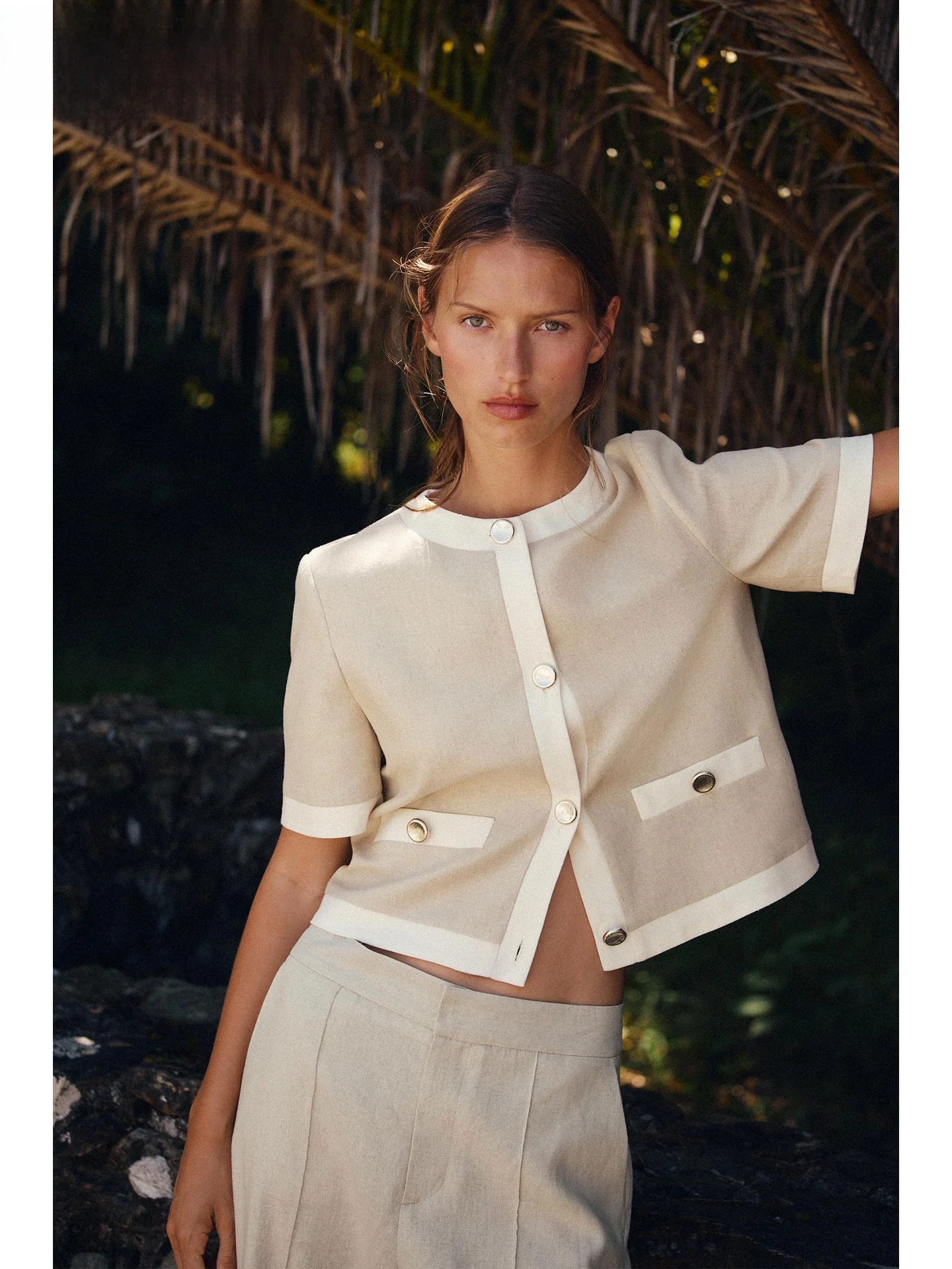 

ZAPRHA 2025 летний модный круглый костюм Ne ort Sve из смешанного льна Jaet, универсальное повседневное женское пальто