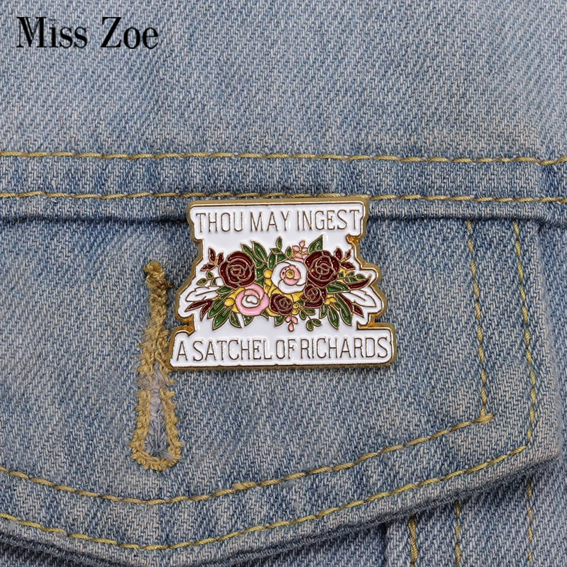 Rose Bouquet Enamel Pins Custom THOU MAY INGEST A SATCHEL OF RICHARDS Brooches Lapel Badges Plant Jewelry Gift for Friends