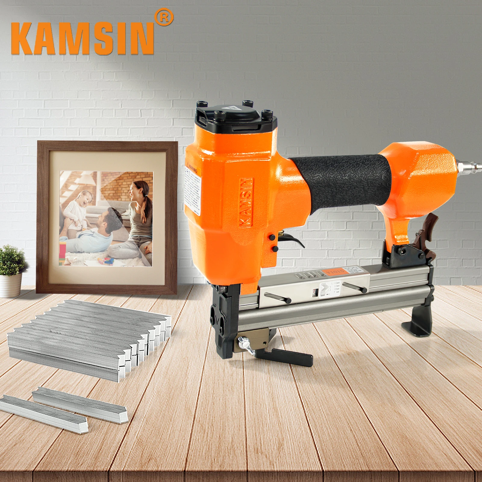 KAMSIN V1015B V Nailer Pneumatic Frame Nail Gun, 7-15mm Frame Stapler V1015B V-Type Nail Joining Gun Joiner Picture Frame Joiner