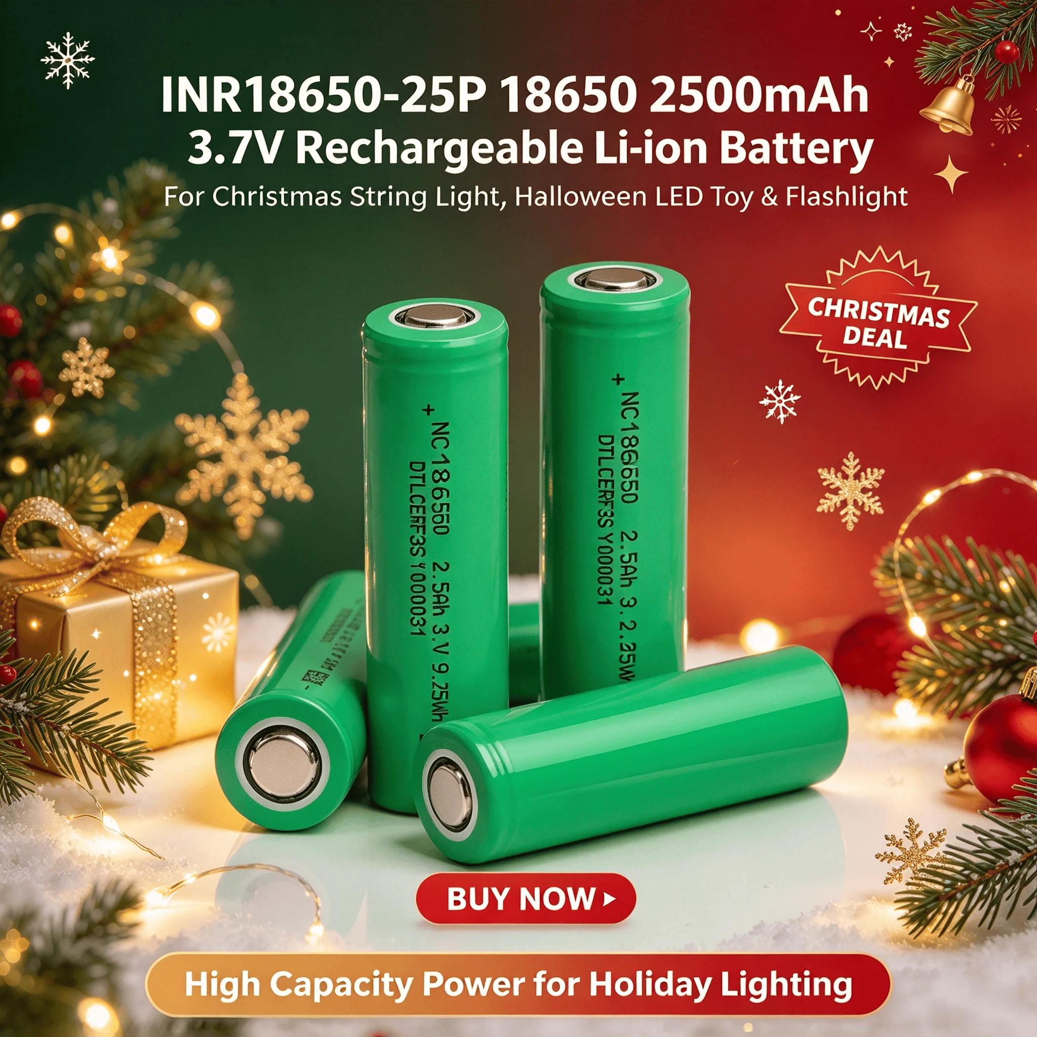 INR18650-25P 18650 2500mAh 3.7V Rechargeable Li-ion Battery For Christmas String Light Halloween LED Toy Flashlight