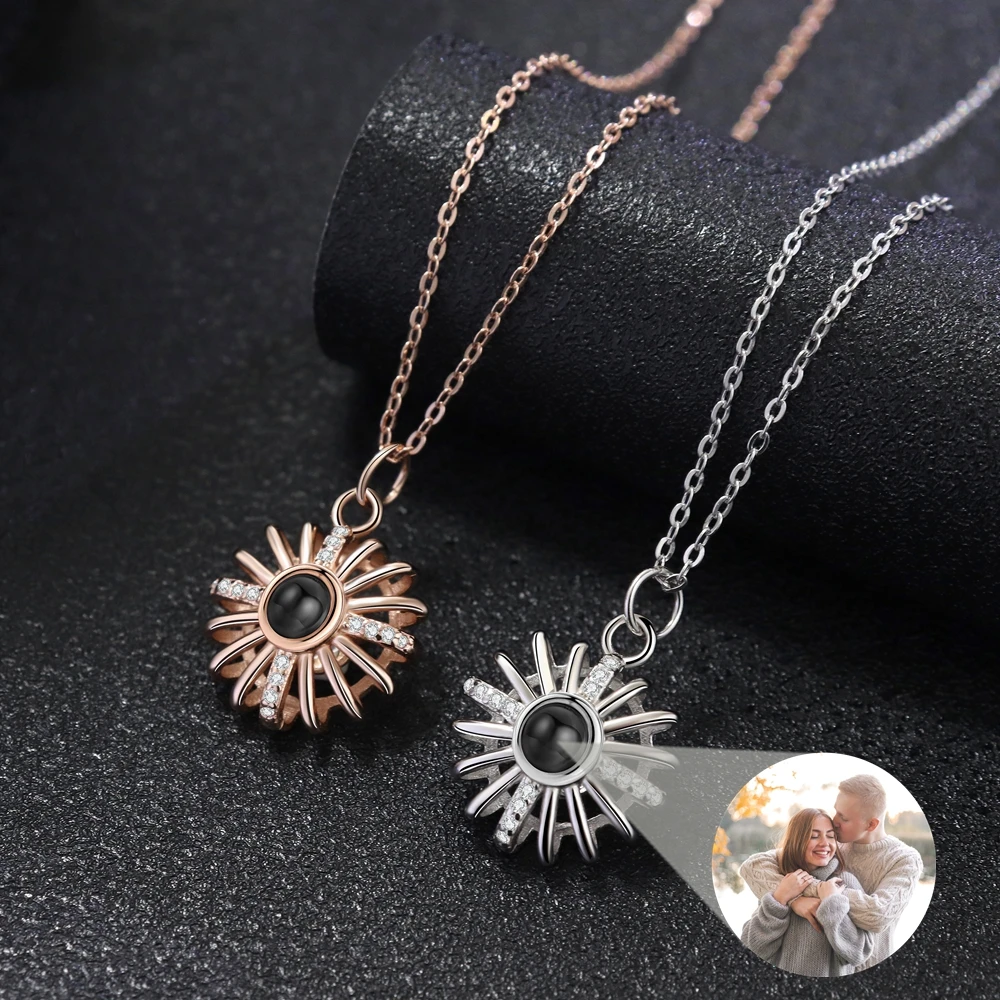 

Custom Photo Projection Photo Necklace for Women Sun Pendant Necklace 925 Chain Birthday Personalized Gift for GirlFriend