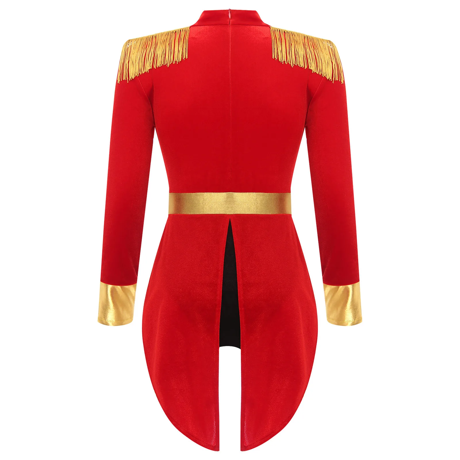 Womens Circus Ringmaster Costume Jumpsuit Halloween Carnival Party Long Sleeve Tailcoat Velvet Fringed Sexy Cosplay Bodysuit